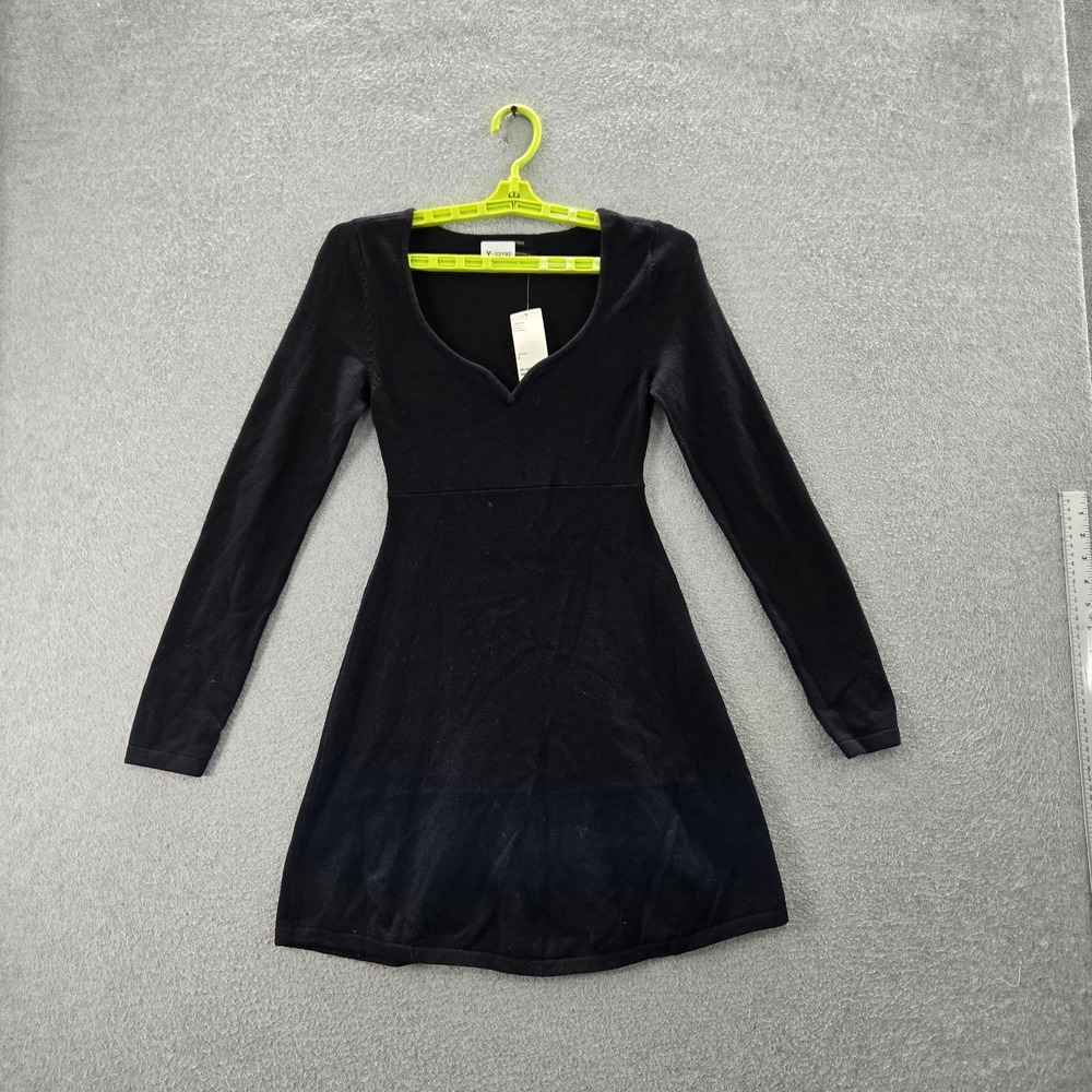 Urban Outfitters Women Dress‎ S Black Cotton Nylon Fit & Flare Long Sleeve NWT